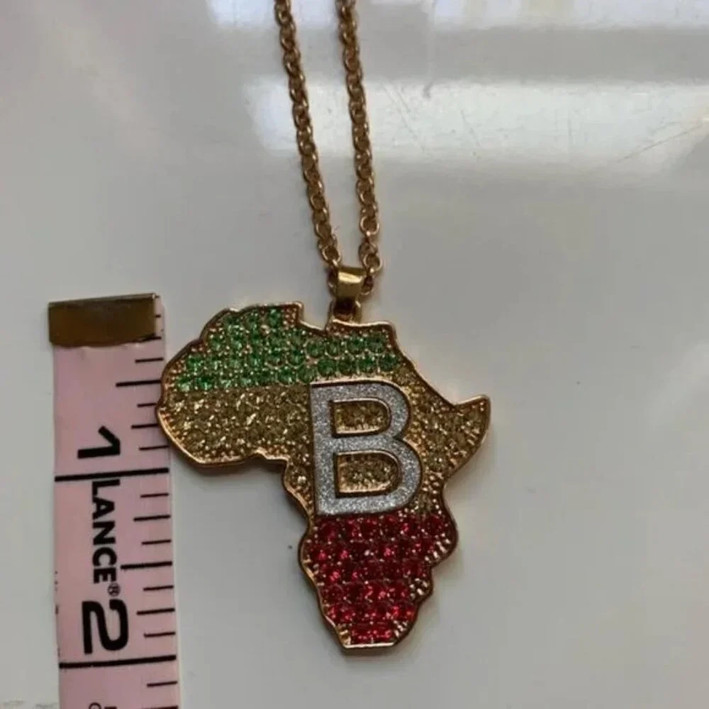 Initial B- tri colored rhinestone Africa pendant (mens listing)